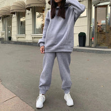 Load image into Gallery viewer, Women Elegant Solid Sets For Women Warm Hoodie Sweatshirts And Long Pant Fashion Two Piece Sets Ladies Lace Up Sweatshirt Suits
