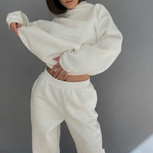 Load image into Gallery viewer, Women Elegant Solid Sets For Women Warm Hoodie Sweatshirts And Long Pant Fashion Two Piece Sets Ladies Lace Up Sweatshirt Suits
