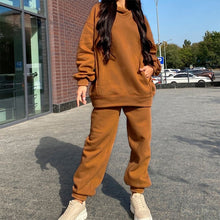 Load image into Gallery viewer, Women Elegant Solid Sets For Women Warm Hoodie Sweatshirts And Long Pant Fashion Two Piece Sets Ladies Lace Up Sweatshirt Suits
