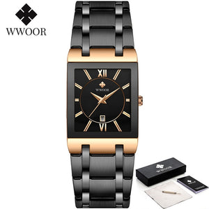 Relogio Masculino WWOOR Gold Watch Men Square Mens Watches Top Brand Luxury Golden Quartz Stainless Steel Waterproof Wrist Watch