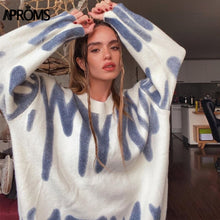 Load image into Gallery viewer, Aproms Elegant Green Striped Print Oversized Pullovers Women Winter O-Neck Loose Long Sweaters Streetwear Warm Outerwear 2021
