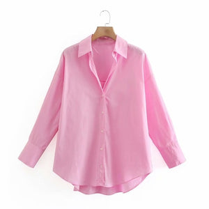 Zevity New Women Simply Candy COlor Single Breasted Poplin Shirts Office Lady Long Sleeve Blouse Roupas Chic Chemise Tops LS9114