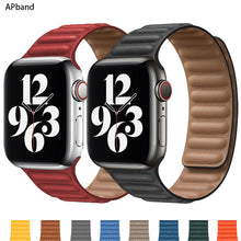 โหลดภาพลงในคลังภาพผู้ชม Leather Link strap For Apple watch band 44mm 40mm 38mm 42mm watchabnd original Magnetic Loop bracelet iWatch seires 3 5 4 6 SE
