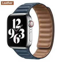 โหลดภาพลงในคลังภาพผู้ชม Leather Link strap For Apple watch band 44mm 40mm 38mm 42mm watchabnd original Magnetic Loop bracelet iWatch seires 3 5 4 6 SE
