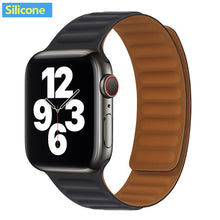 โหลดภาพลงในคลังภาพผู้ชม Leather Link strap For Apple watch band 44mm 40mm 38mm 42mm watchabnd original Magnetic Loop bracelet iWatch seires 3 5 4 6 SE
