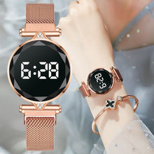 Load image into Gallery viewer, Luxury Digital Magnet Watches For Women Rose Gold Stainless Steel Dress LED Quartz Watch Female Clock Relogio Feminino Drop Ship
