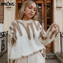 Load image into Gallery viewer, Aproms Elegant Green Striped Print Oversized Pullovers Women Winter O-Neck Loose Long Sweaters Streetwear Warm Outerwear 2021
