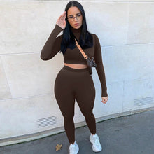 Load image into Gallery viewer, 2021 Summer Women Sport Fitness 2 Two Piece Set Outfits Long Sleeve Crop Tops Tshirt Leggings Pants Set Bodycon Tracksuit
