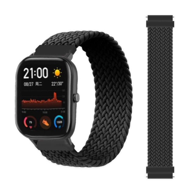 20mm 22mm Braided Solo Loop For Amazfit GTS 2/2e/GTS2 Mini/GTR 42mm 47mm/GTR2/2e/stratos 2/3 Bracelet Watch Amazfit Bip Strap