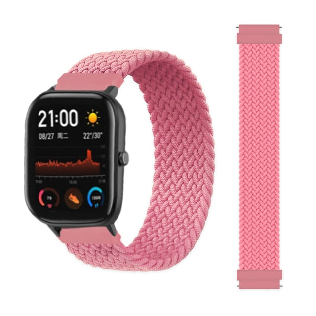 20mm 22mm Braided Solo Loop For Amazfit GTS 2/2e/GTS2 Mini/GTR 42mm 47mm/GTR2/2e/stratos 2/3 Bracelet Watch Amazfit Bip Strap