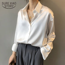 Load image into Gallery viewer, Autumn Fashion Button Up Satin Silk Shirt Vintage Blouse Women White Lady Long Sleeves Female Loose Street Shirts 11355
